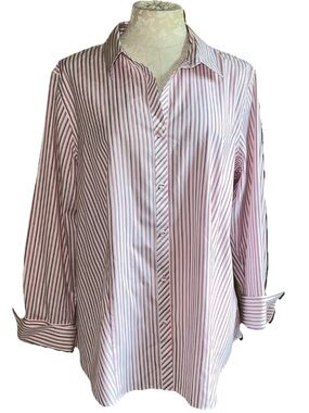 Talbots Woman Long Sleeve Flip Cuff Striped Button Down Blouse 14W Like New